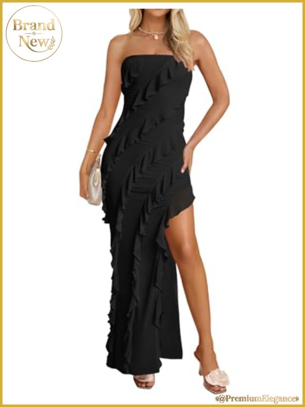 Strapless Bodycon Maxi Dress Backless Mesh Tassel Club Party